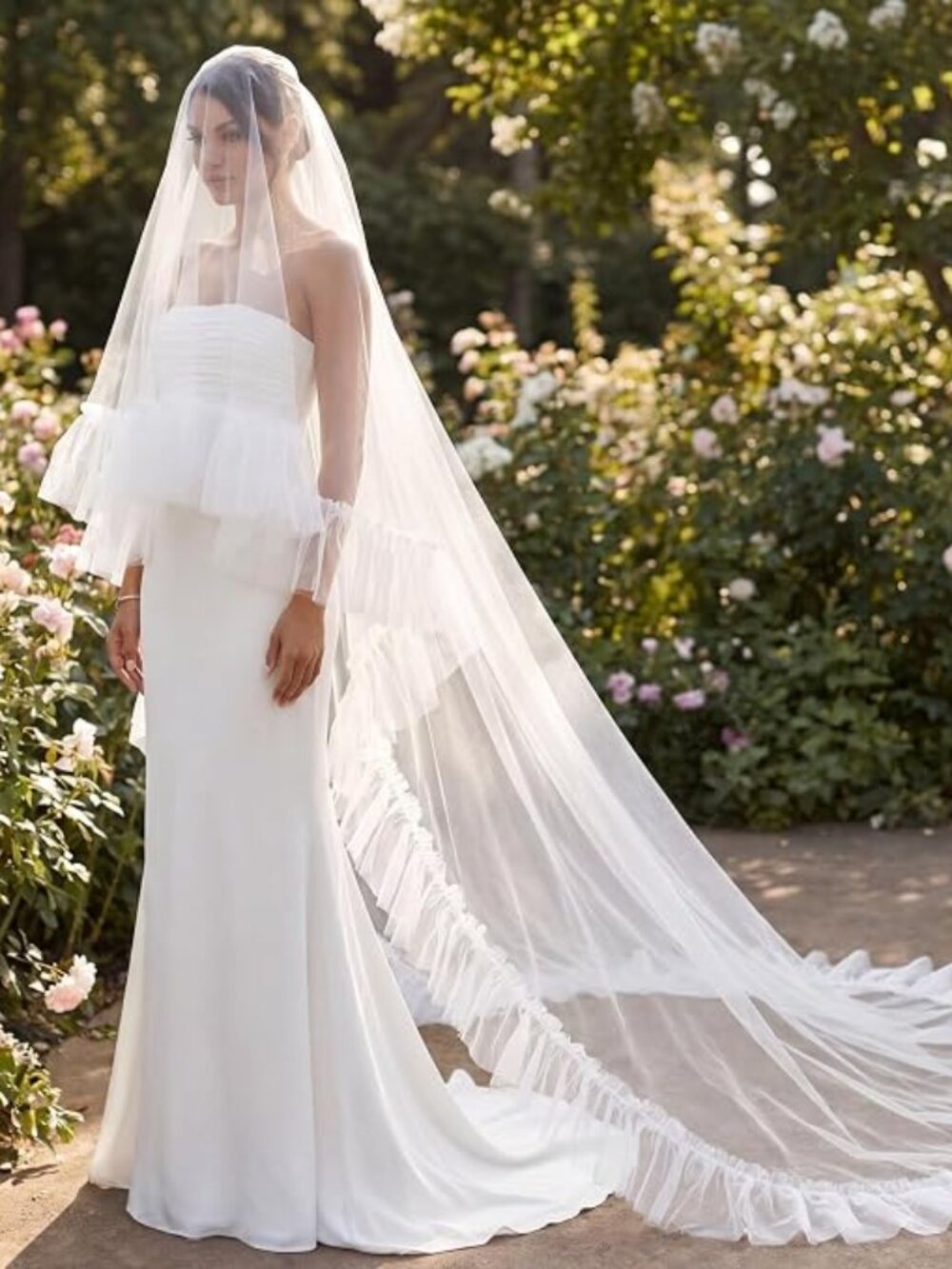 Wedding Veil Ruffled Edge Tulle Two tier - Picture 7 of 7